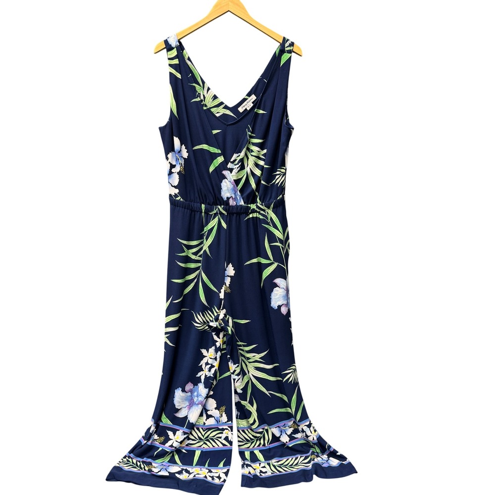 Tommy Bahama Jumpsuit Womens Medium Floral Blue Tropical Wide Leg Stretch